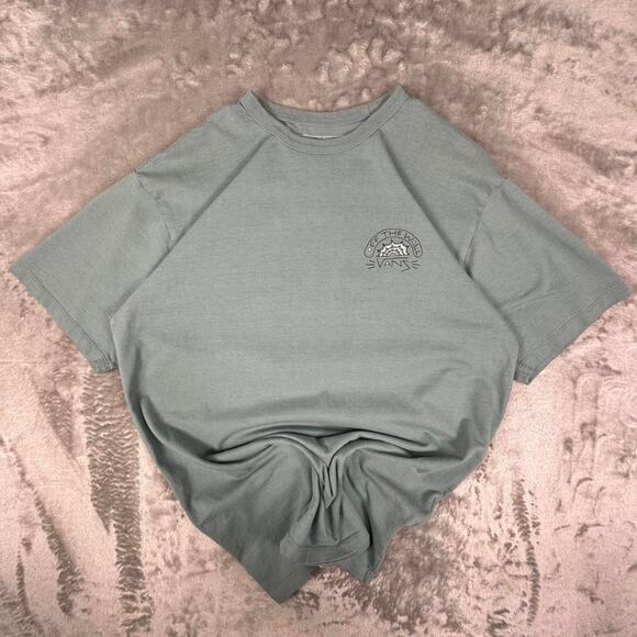 Vans Off the Wall Dusty Teal Skull with Cobwebs Double-sided Graphic T-shirt M - Picture 1 of 6